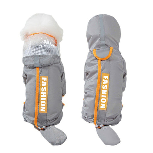 Four-Leg Dog Raincoat with Transparent Tail Cover