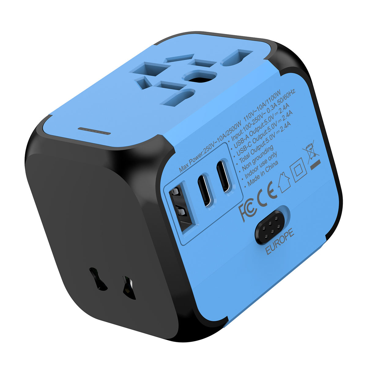 Universal Travel Adapter with 2 USB-C & 1 USB-A Ports