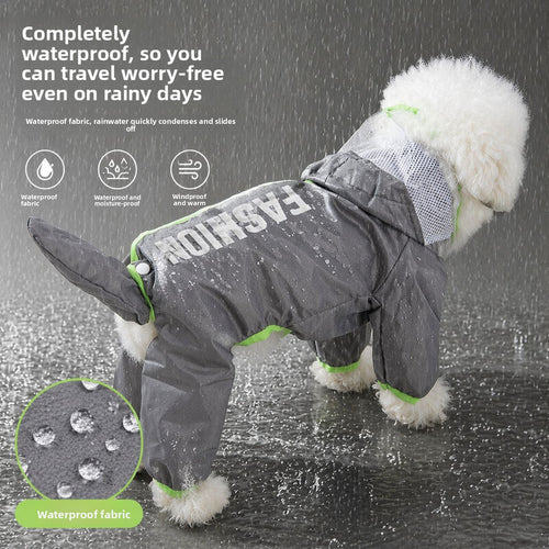 Four-Leg Dog Raincoat with Transparent Tail Cover