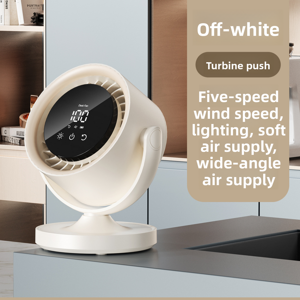 Rechargeable Oscillating Desktop Fan with Digital Display