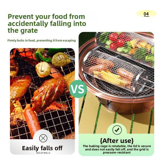 Stainless Steel Rolling BBQ Grill Basket