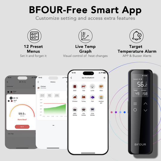 Wireless Food Thermometer with Bluetooth & WiFi Monitoring