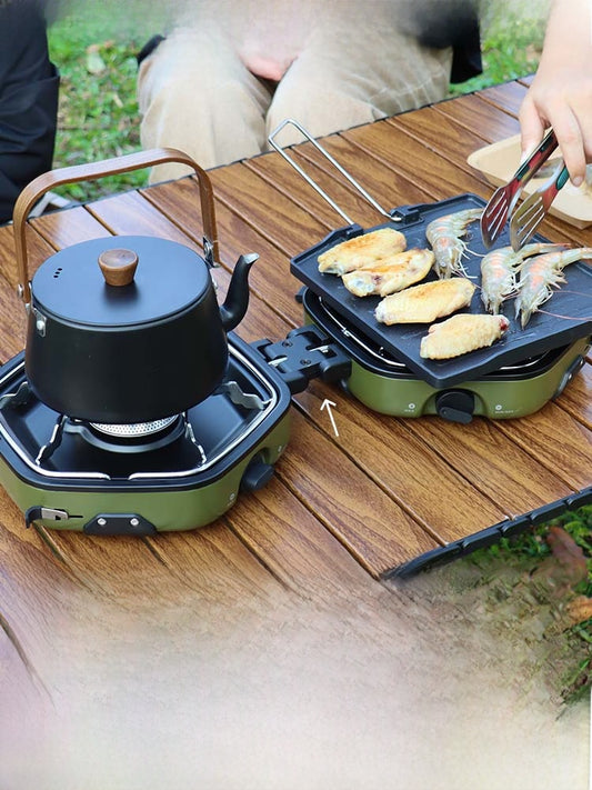 Double-Burner Butane Camping Stove with Storage Bag