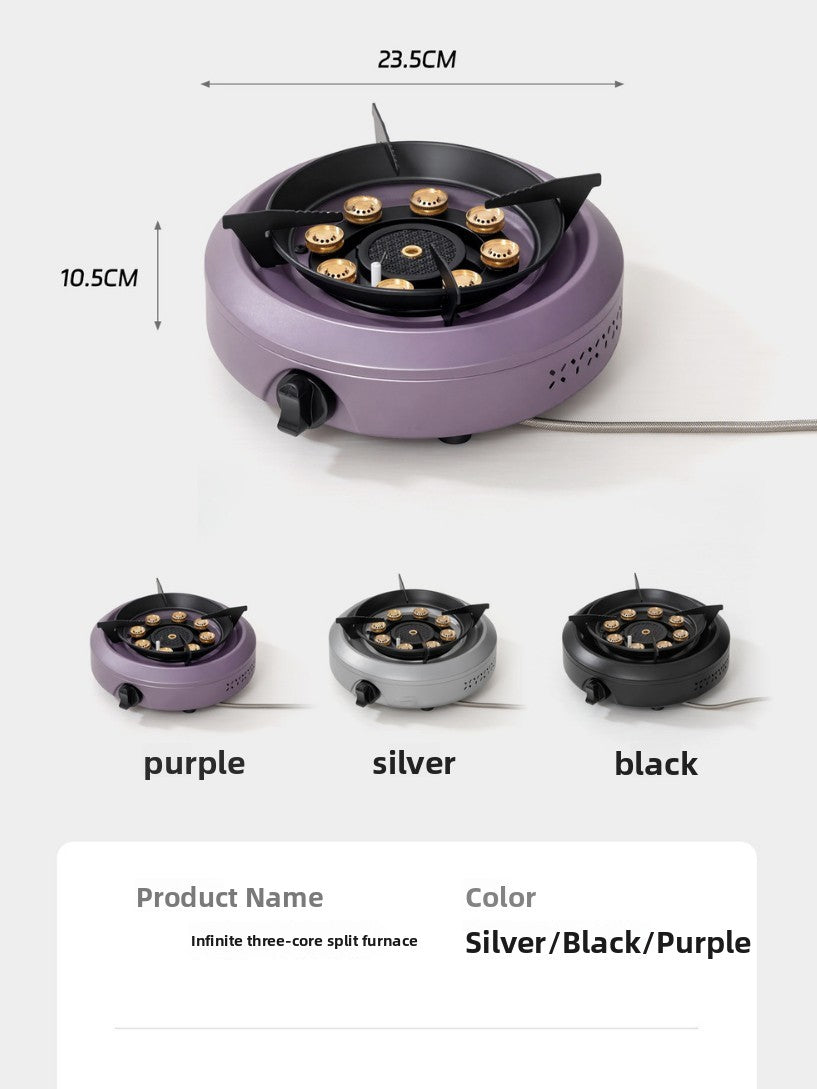 Portable Three-Core Butane Camping Stove with Storage Bag