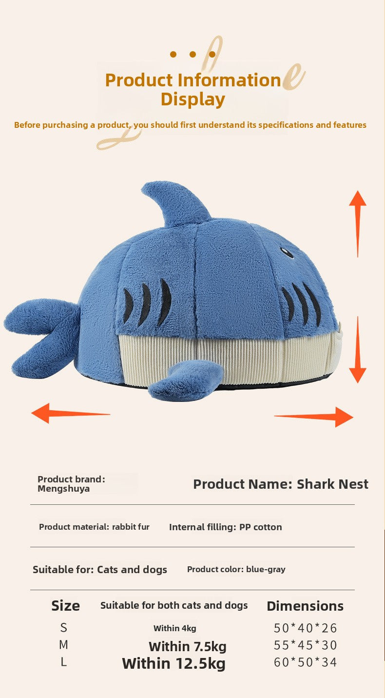 Shark Plush Pet Bed with Dual Openings for Cats & Small Dogs — QIUOLA | qiuola.com