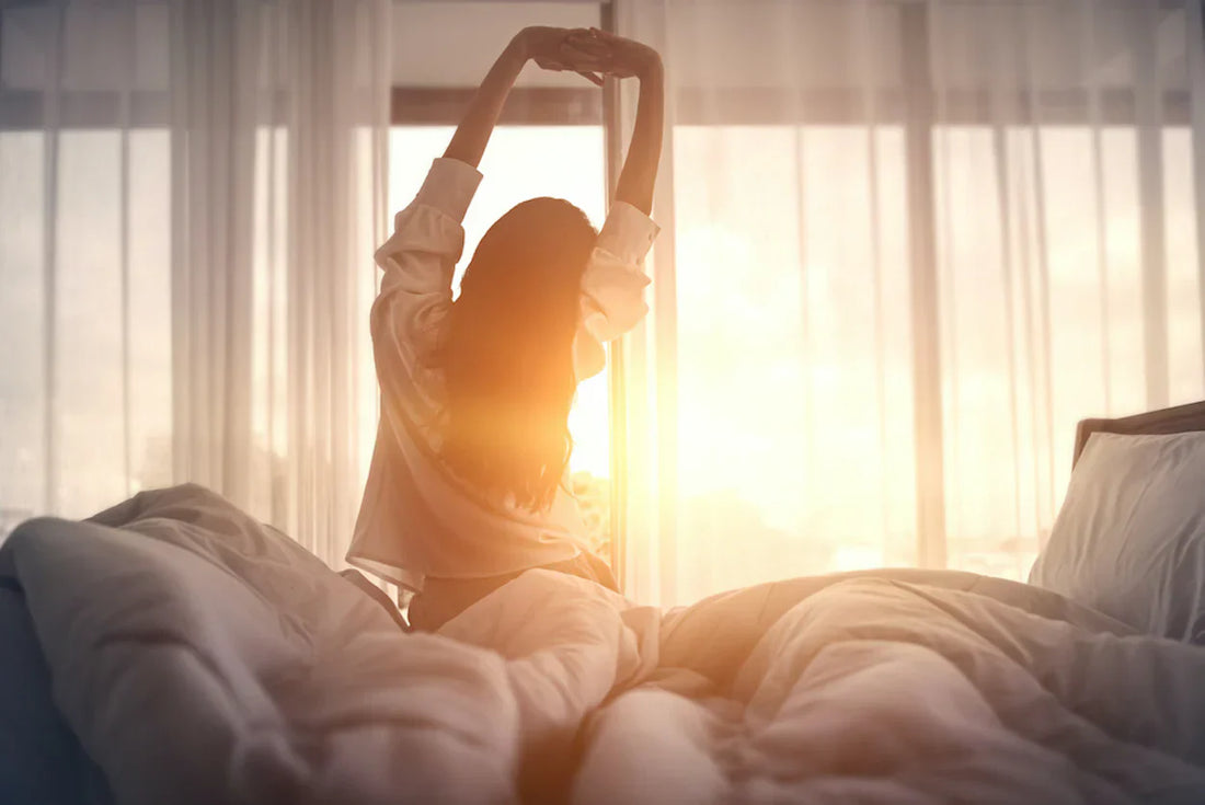 Woman enjoying a self-care Sunday routine with beauty products
