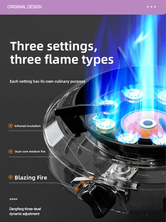 Portable Three-Core Butane Camping Stove with Storage Bag
