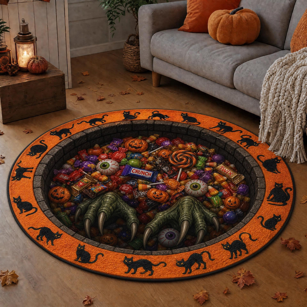 Halloween Round Crystal Velvet Rug Stain Wear Resistant Easy Clean