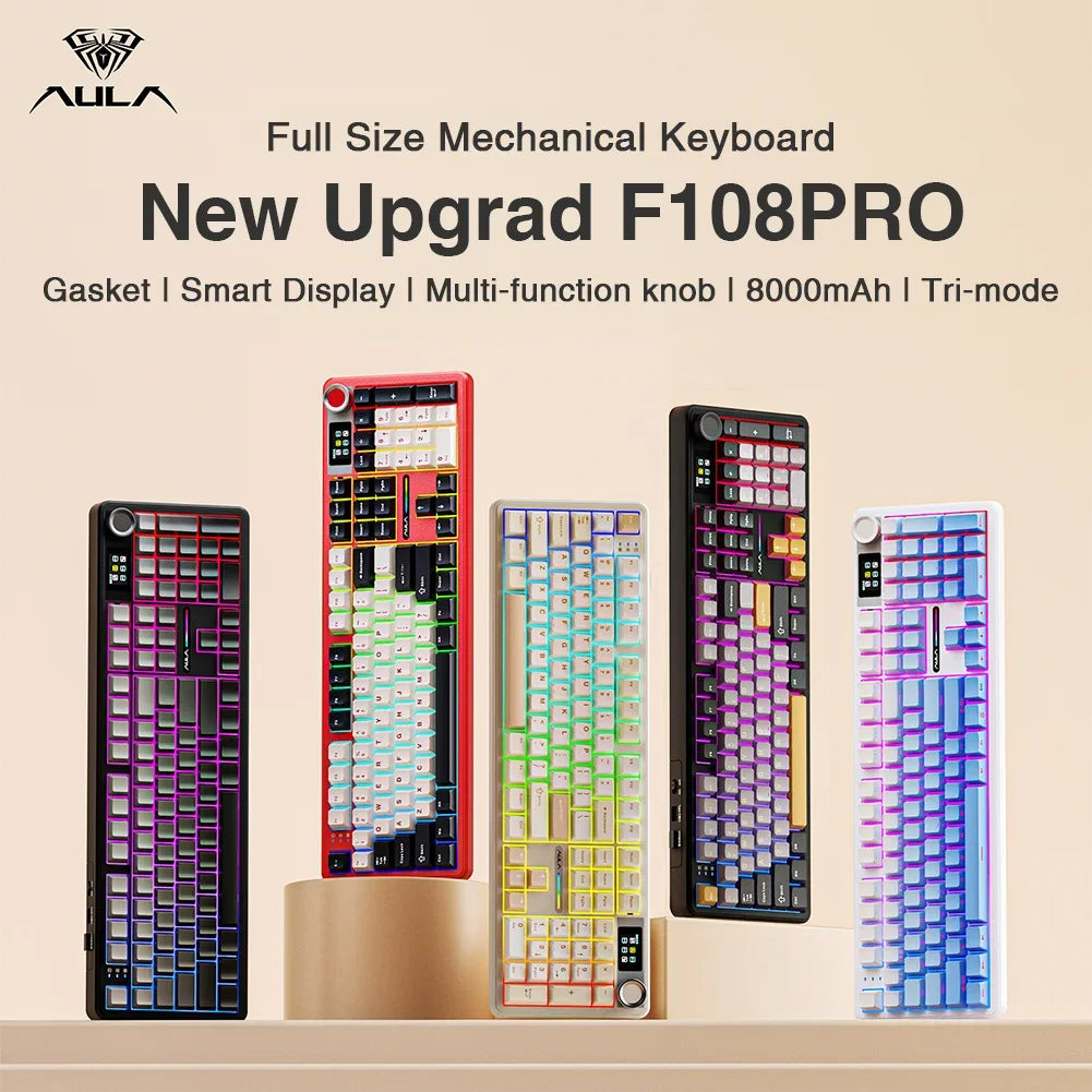 AULA F108PRO Tri-Mode Mechanical Keyboard with Smart Display