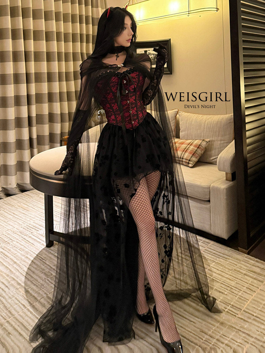 Women's Halloween Lace Costume – Red & Black Mix-and-Match Sets
