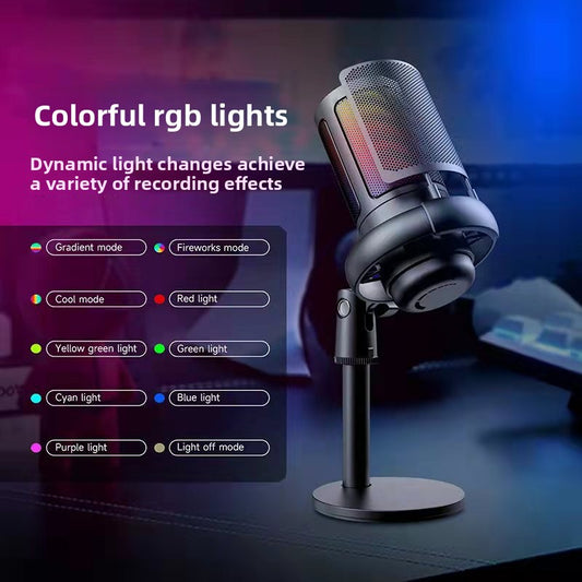 Microphone à condensateur USB HS-ME6S avec éclairage RGB