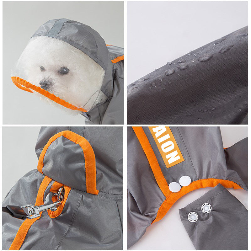 Four-Leg Dog Raincoat with Transparent Tail Cover