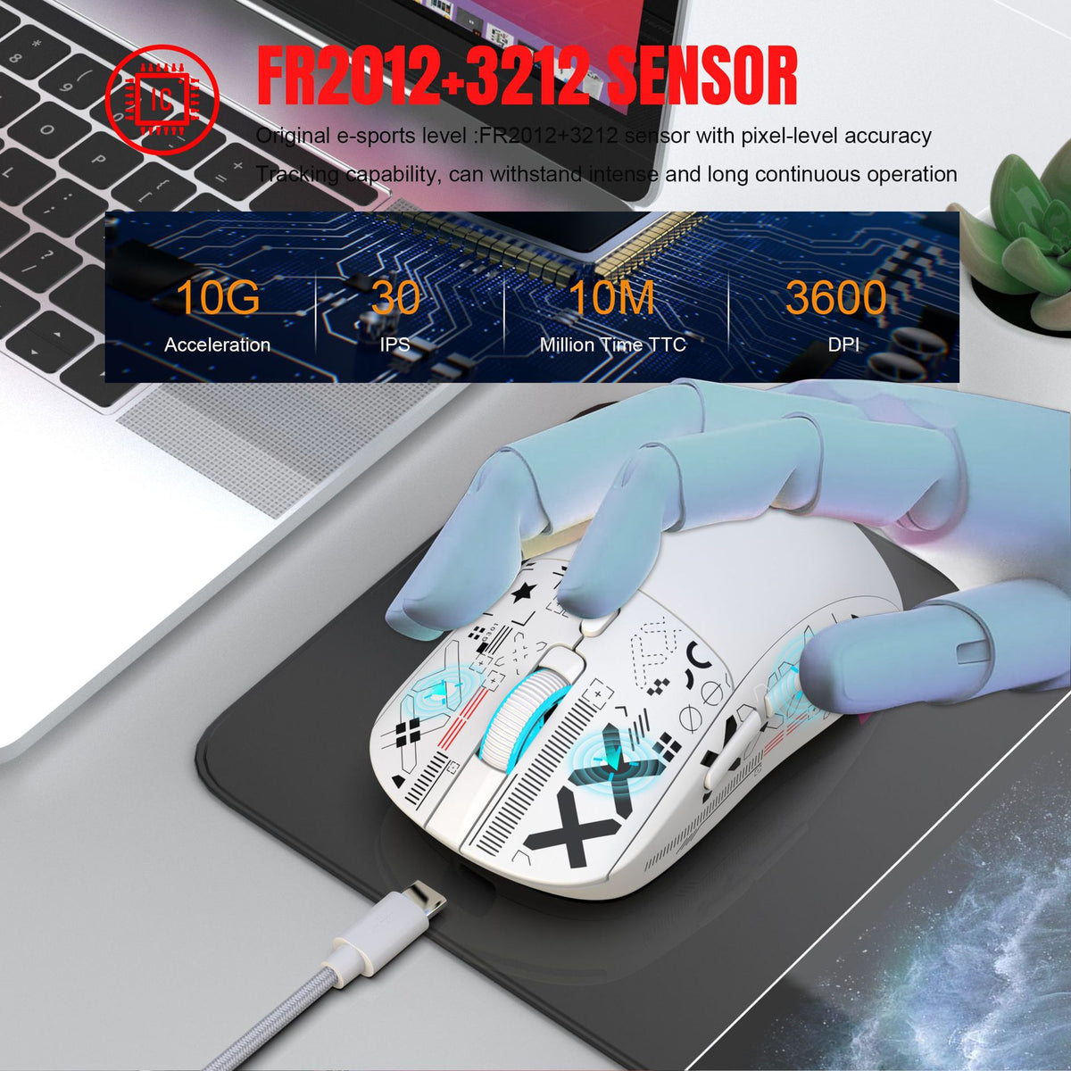 Tri-Mode Rechargeable RGB Gaming Mouse – 3600 DPI