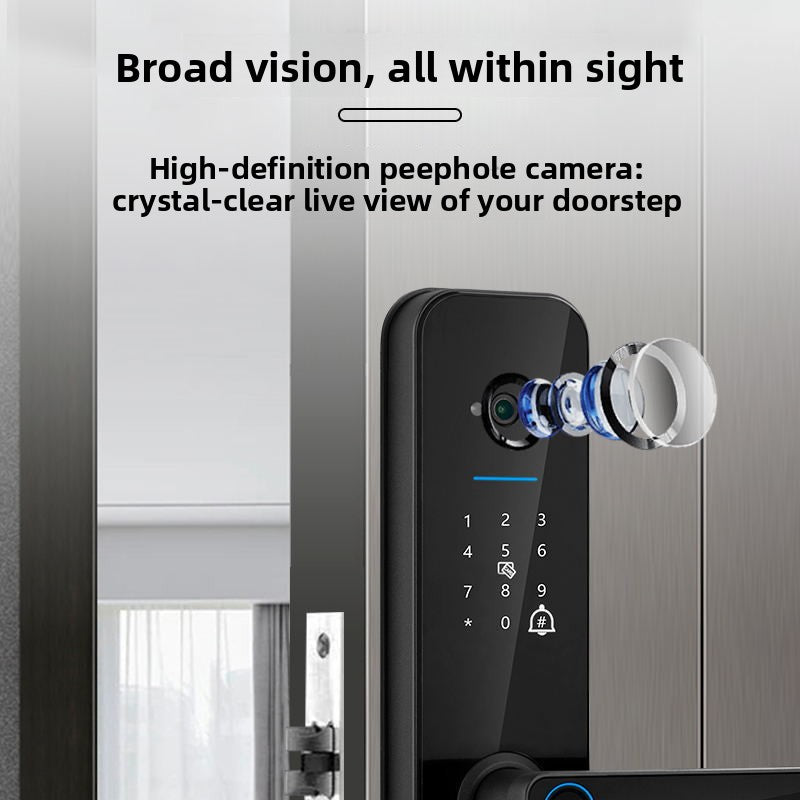 F008 Fingerprint Door Lock with Peephole Camera – Black