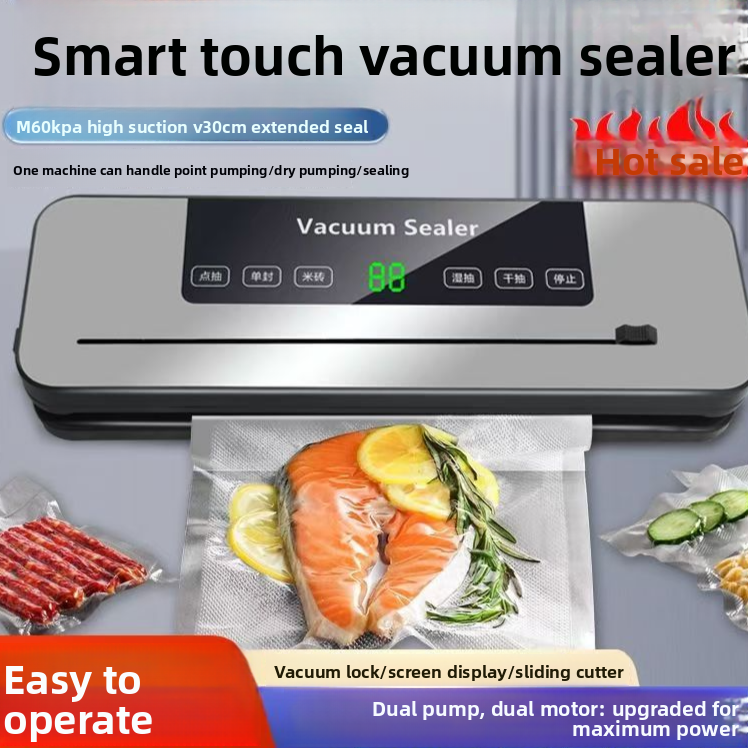 Digital Food Vacuum Sealer with Cutter & Bag Bundle – Silver