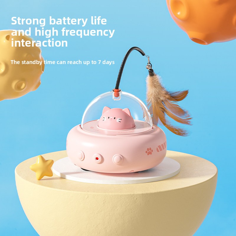 Automatic Moving Cat Toy with Feather & Laser – Beige or Pink