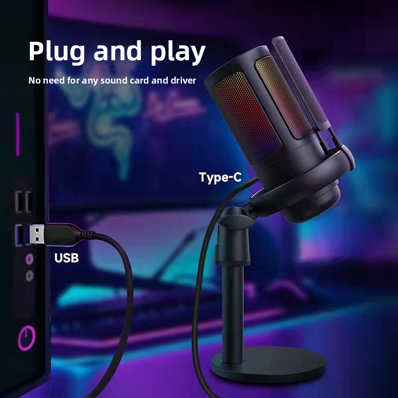 HS-ME6S USB Condenser Microphone with RGB Lighting