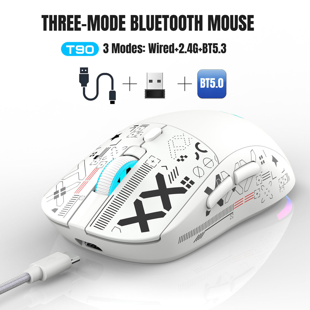 Tri-Mode Rechargeable RGB Gaming Mouse – 3600 DPI