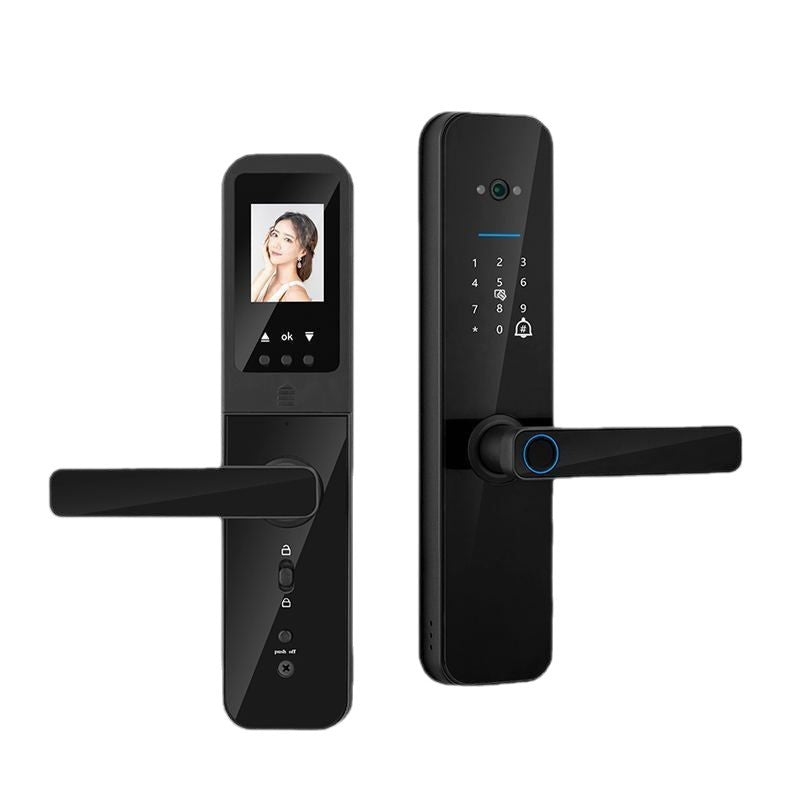 F008 Fingerprint Door Lock with Peephole Camera – Black