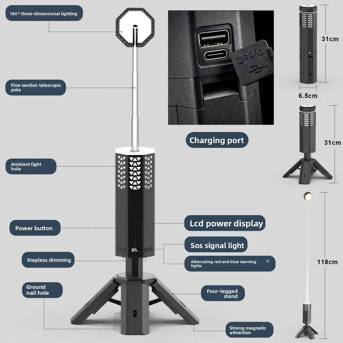 L4 Telescopic LED Camping Light – 20000mAh & Magnetic Base