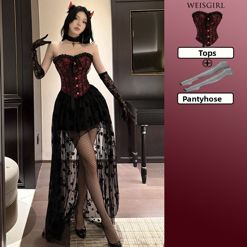 Women's Halloween Lace Costume – Red & Black Mix-and-Match Sets