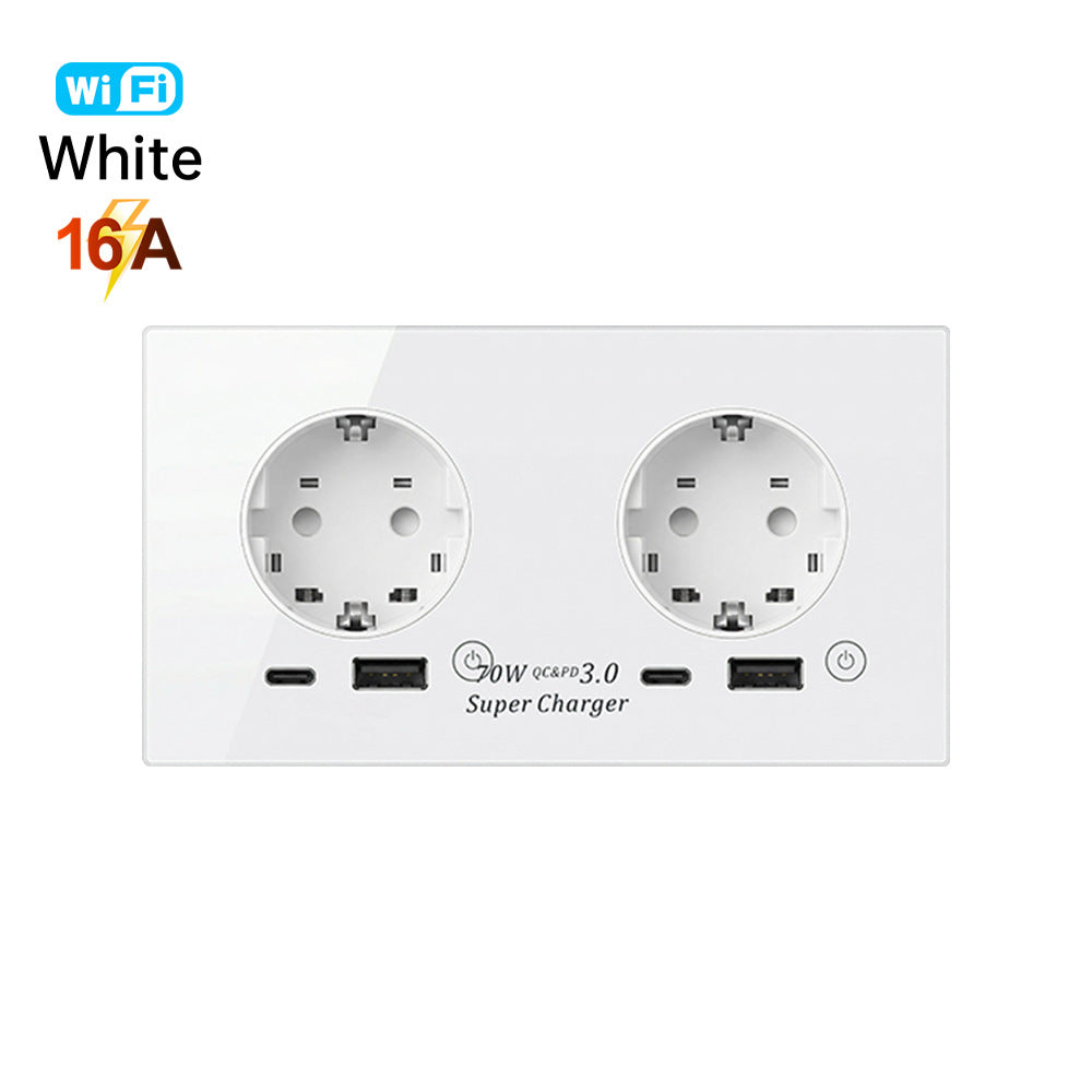 Tuya Wi-Fi EU Dual Wall Socket with USB-C & USB Charging