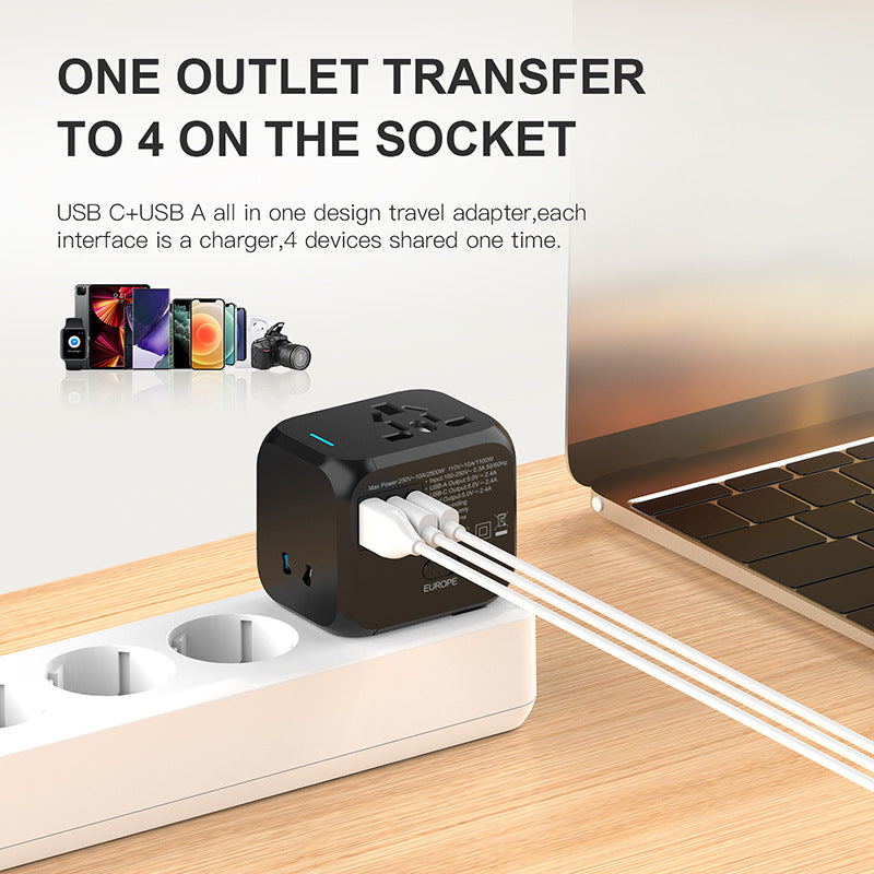 Universal Travel Adapter with 2 USB-C & 1 USB-A Ports
