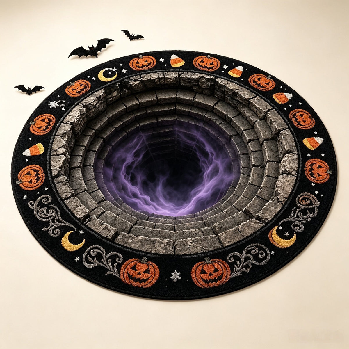 Halloween Round Crystal Velvet Rug Stain Wear Resistant Easy Clean