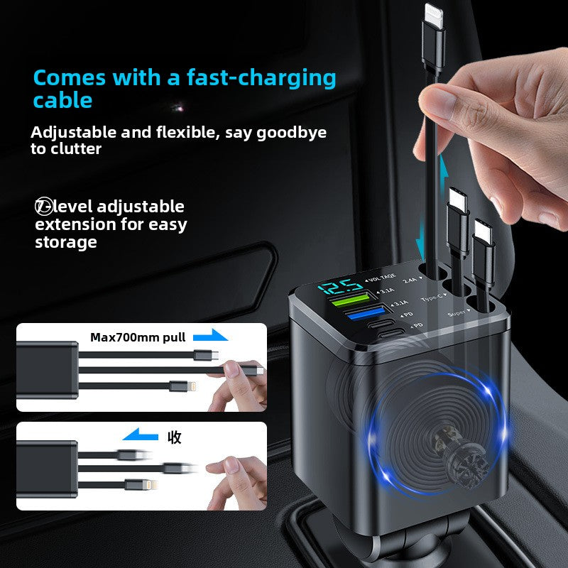 M14 Retractable Multi-Port Car Charger