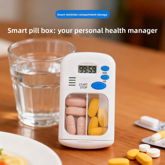 Portable Pill Organiser with Timer Reminder – White