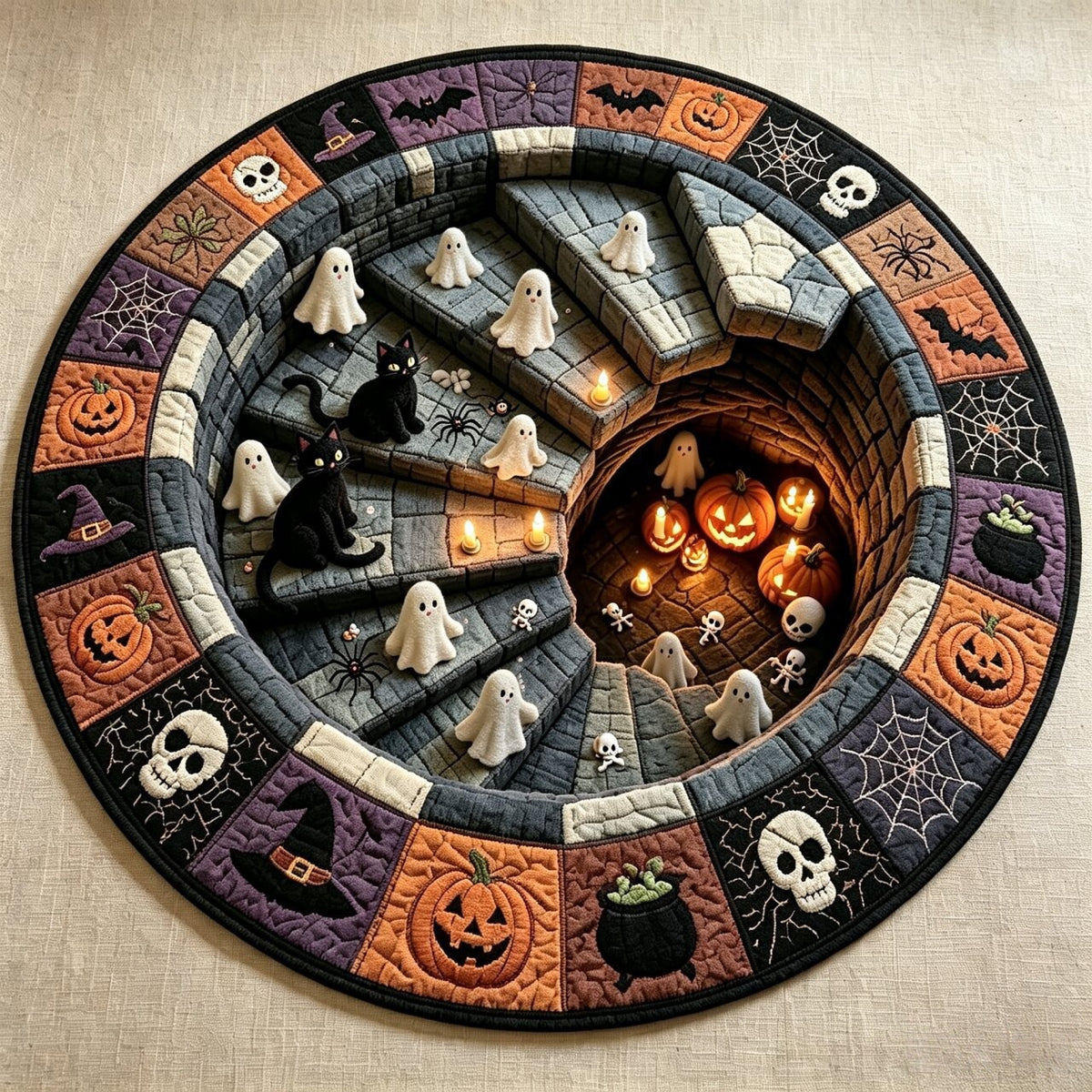Halloween Round Crystal Velvet Rug Stain Wear Resistant Easy Clean