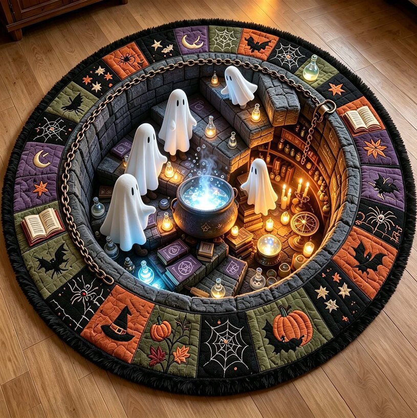 Halloween Round Crystal Velvet Rug Stain Wear Resistant Easy Clean