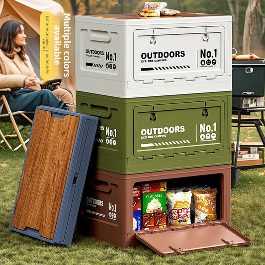 Foldable Side-Opening Camping Storage Box – Optional Wooden Top