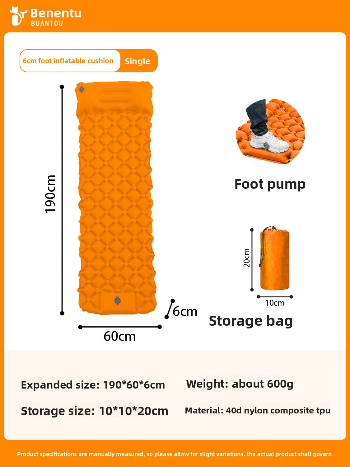 Inflatable Camping Sleeping Mat – Foot-Pump & Pump Options