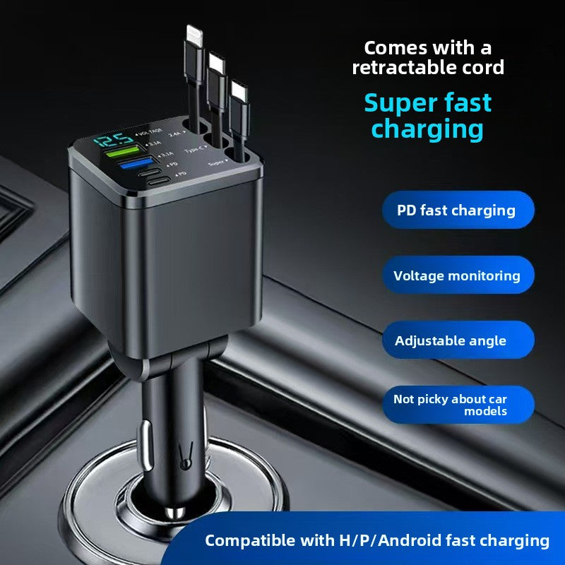 M14 Retractable Multi-Port Car Charger
