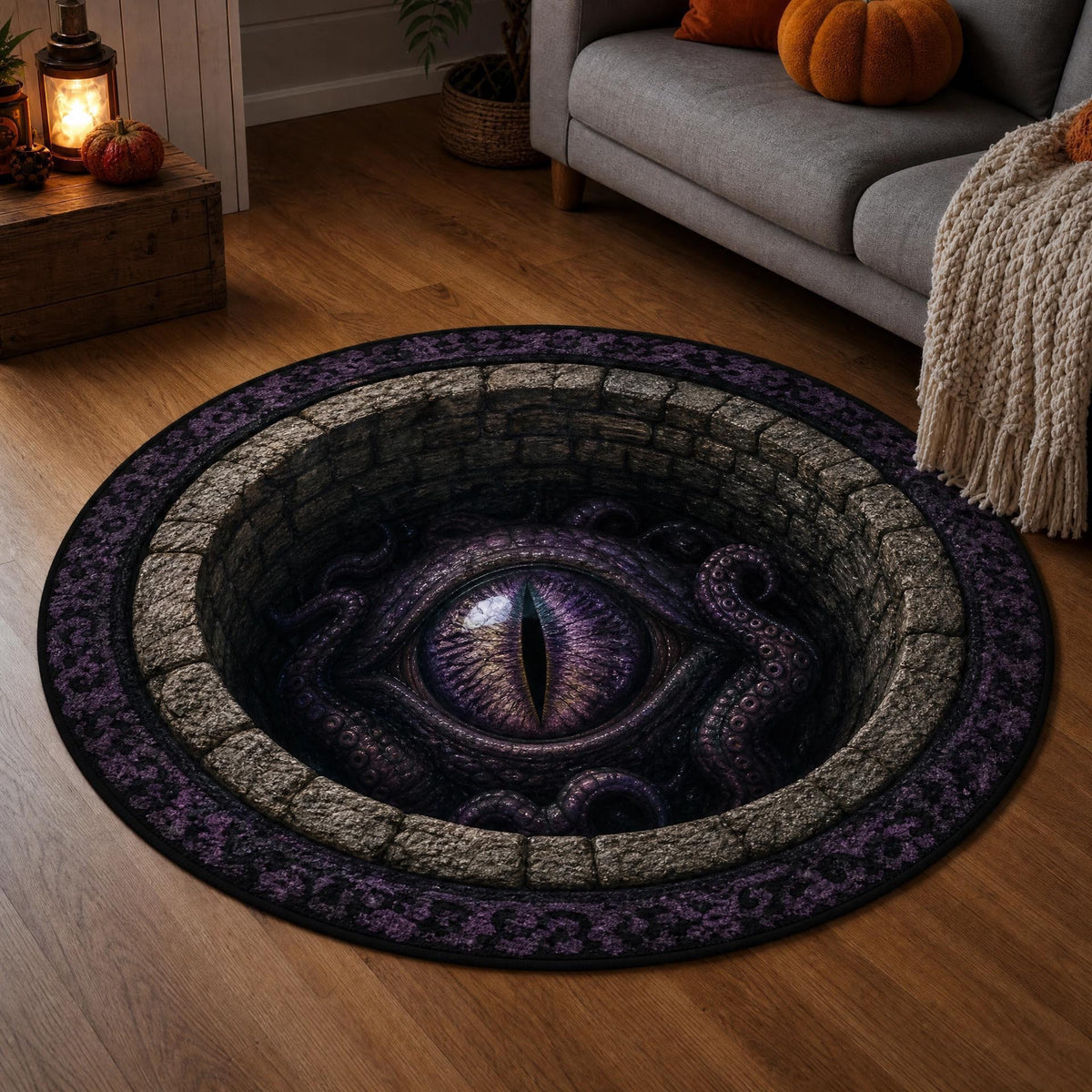Halloween Round Crystal Velvet Rug Stain Wear Resistant Easy Clean