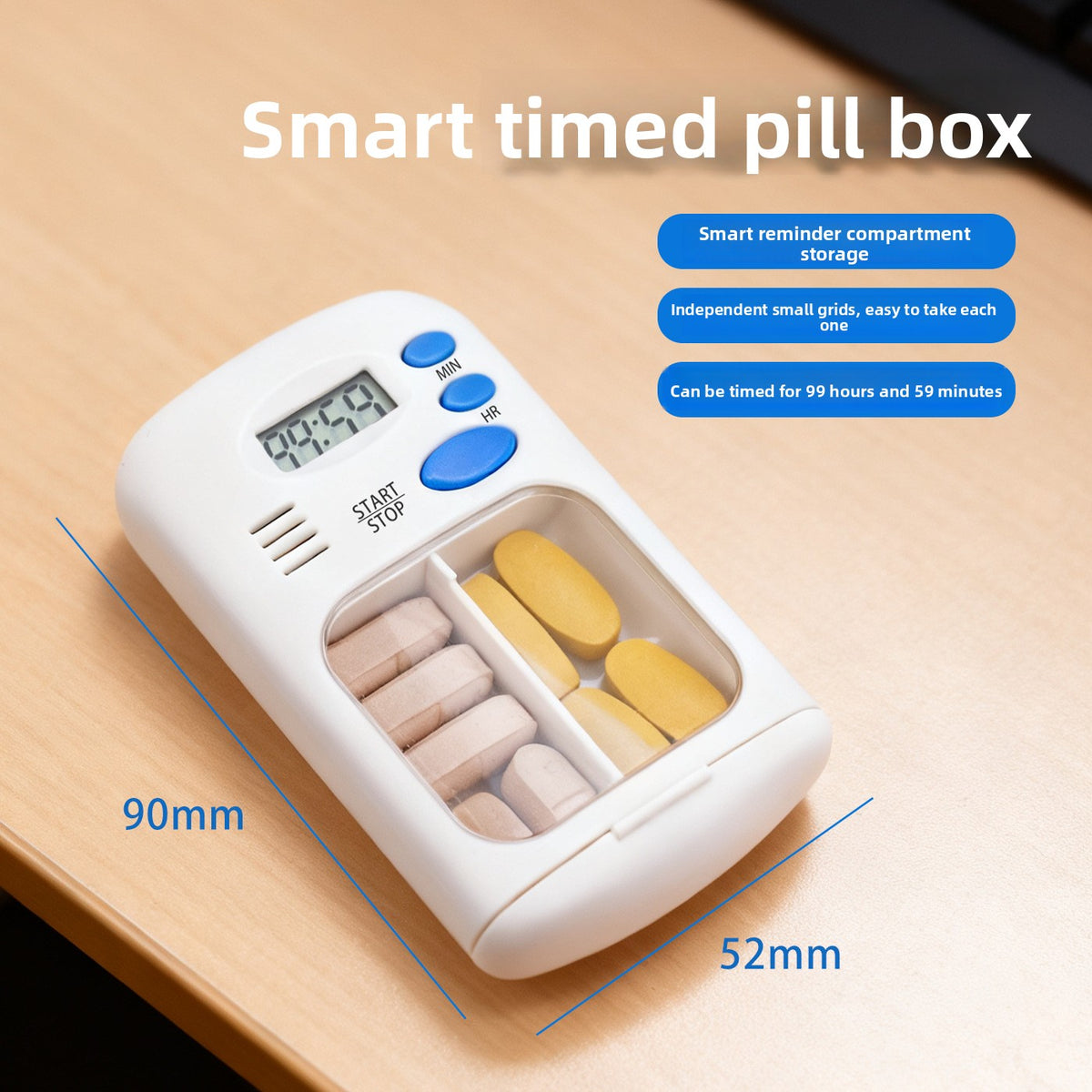 Portable Pill Organiser with Timer Reminder – White