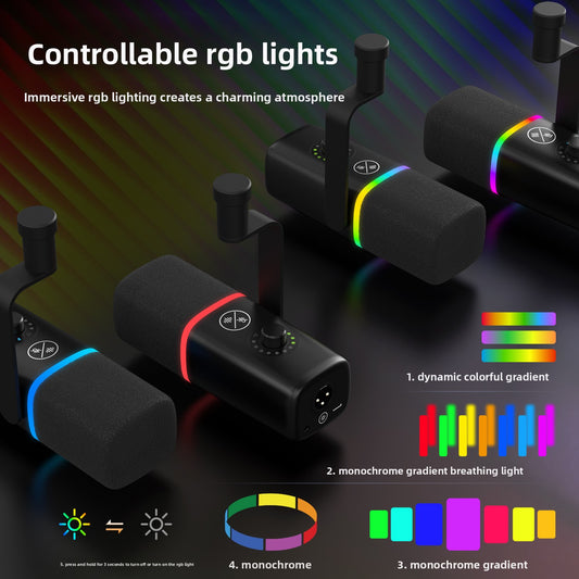 Microphone dynamique USB RGB ZTT32 pour le gaming et le streaming