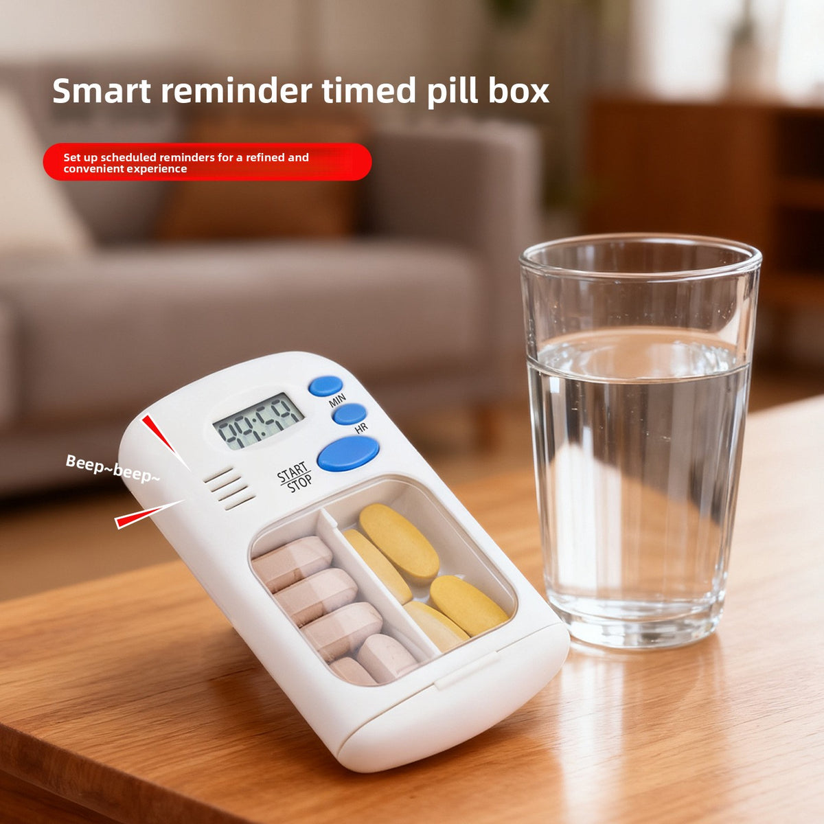 Portable Pill Organiser with Timer Reminder – White