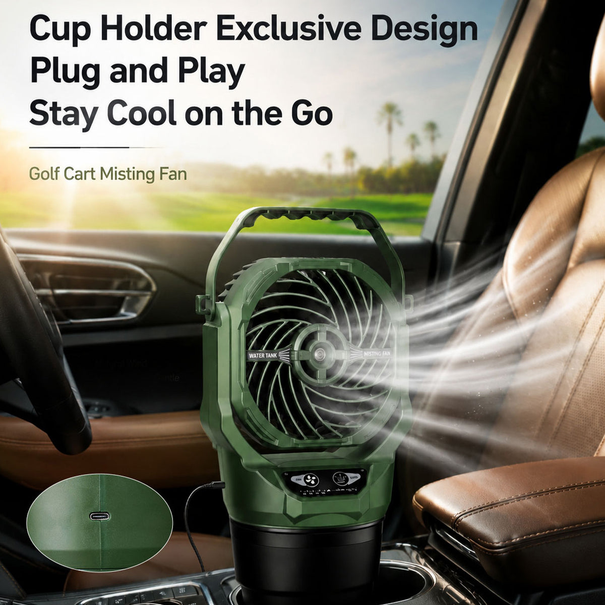 Rechargeable Camping Fan with Mist, Light & Remote Control