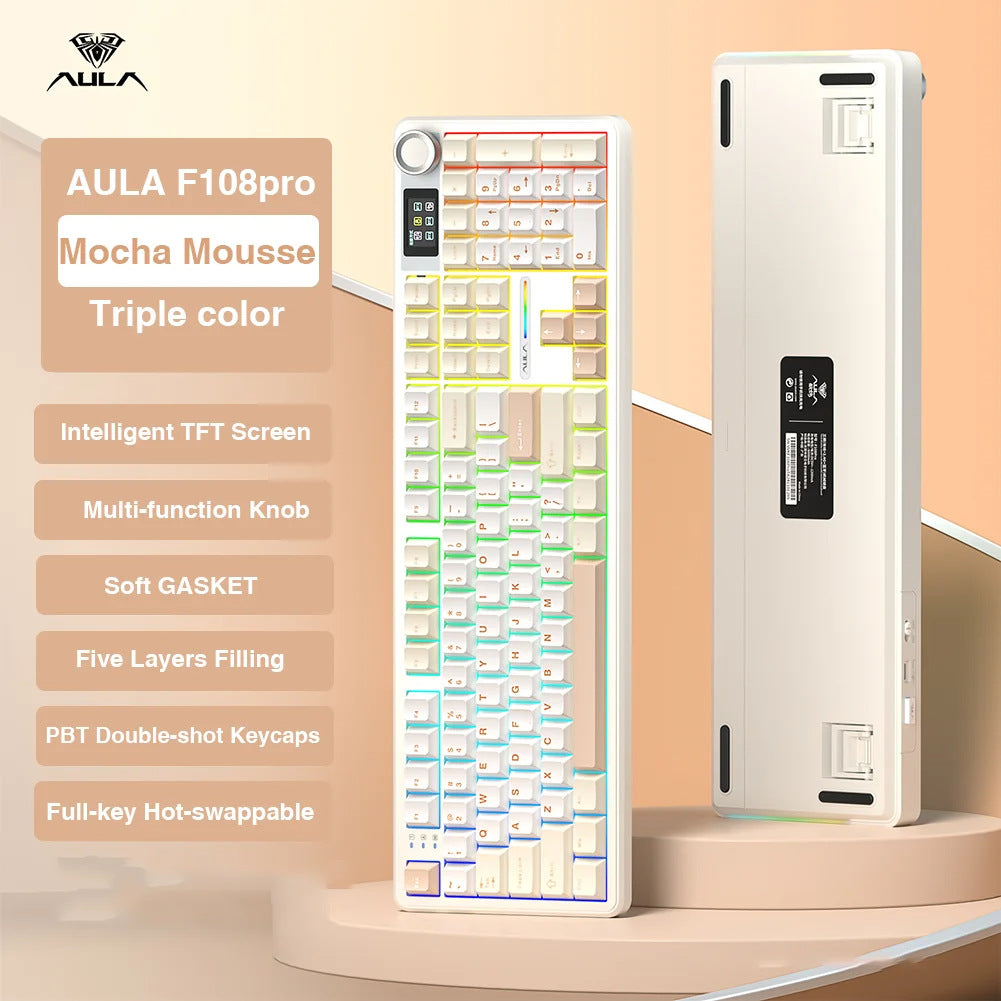 AULA F108PRO Tri-Mode Mechanical Keyboard with Smart Display