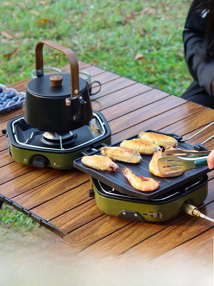 Double-Burner Butane Camping Stove with Storage Bag