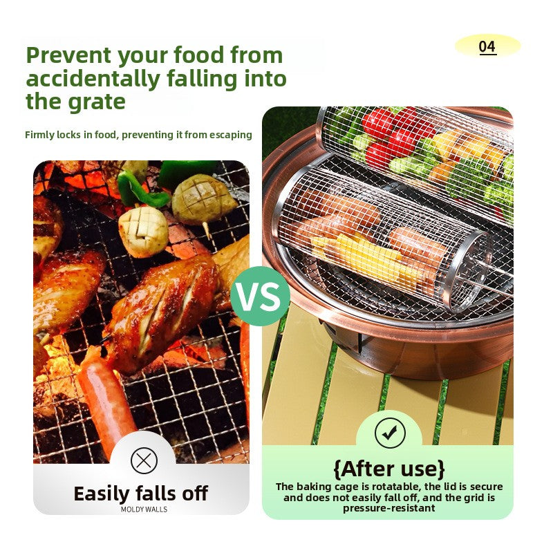 Stainless Steel Rolling BBQ Grill Basket