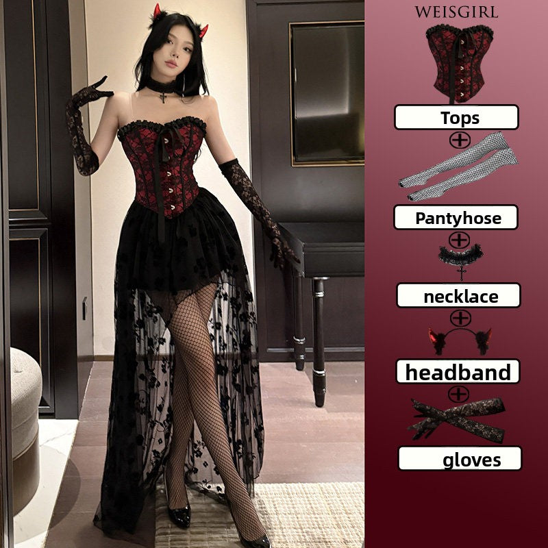 Women's Halloween Lace Costume – Red & Black Mix-and-Match Sets