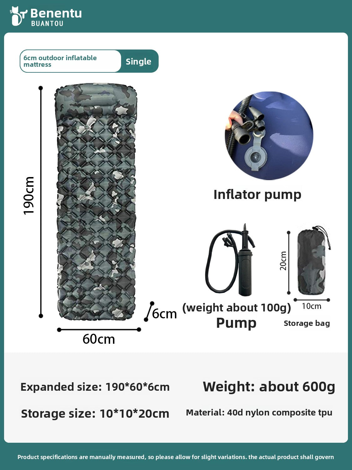 Inflatable Camping Sleeping Mat – Foot-Pump & Pump Options