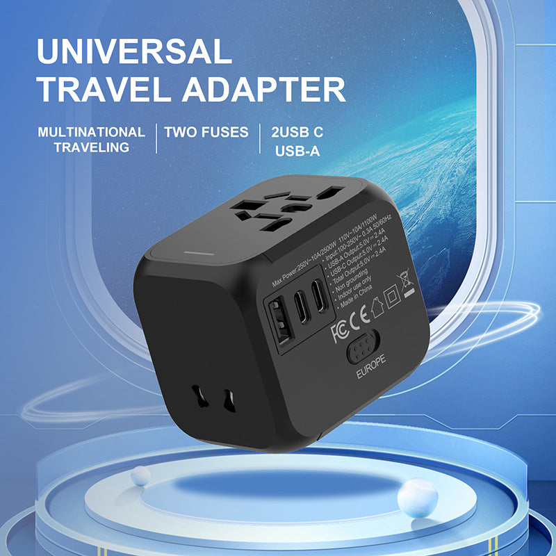 Universal Travel Adapter with 2 USB-C & 1 USB-A Ports
