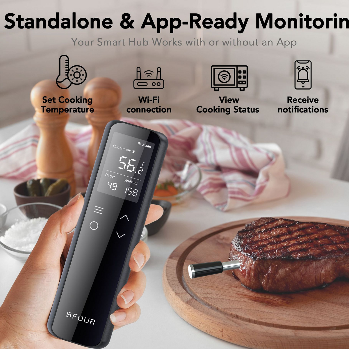 Wireless Food Thermometer with Bluetooth & WiFi Monitoring