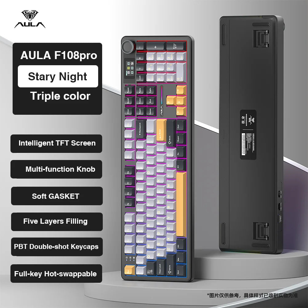 AULA F108PRO Tri-Mode Mechanical Keyboard with Smart Display