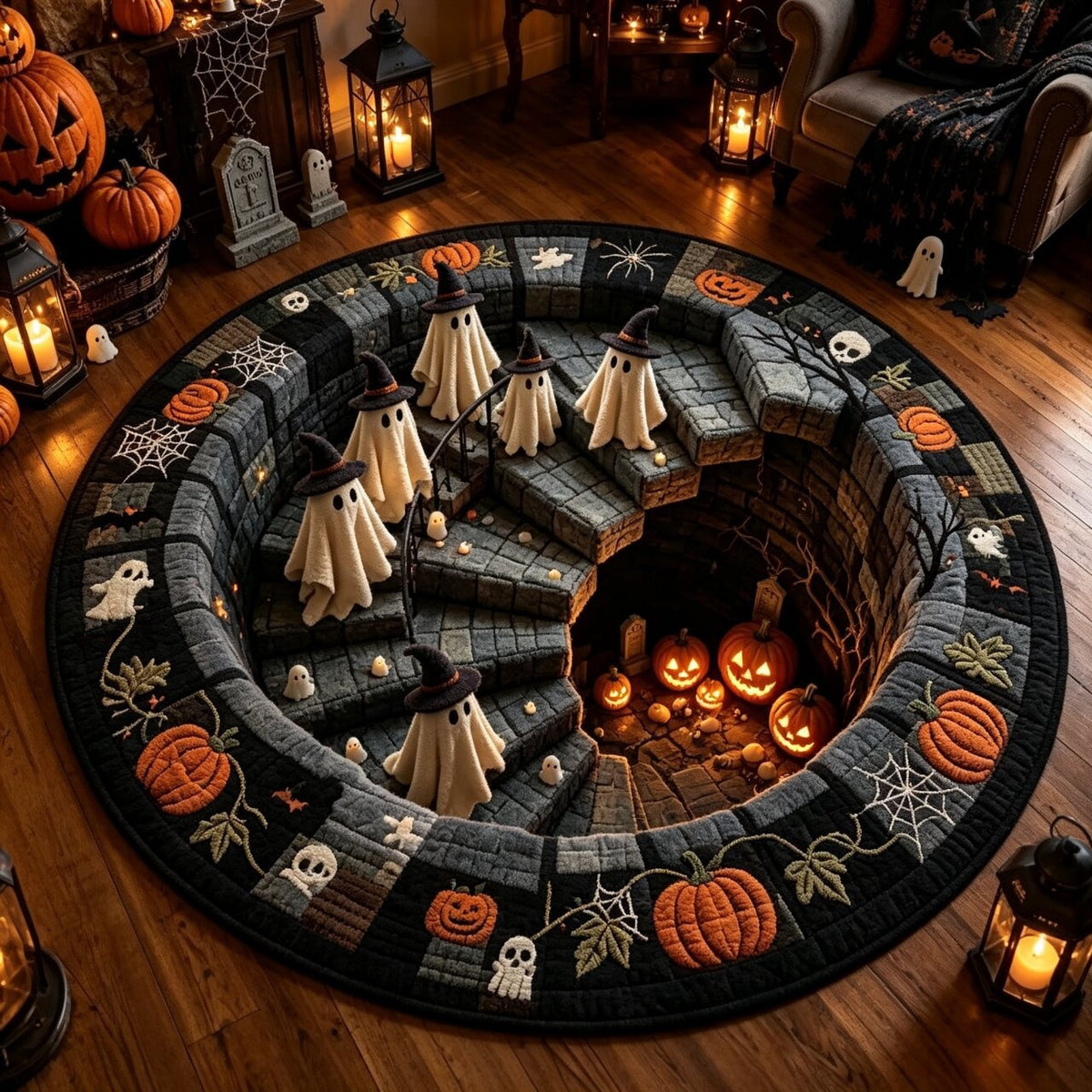 Halloween Round Crystal Velvet Rug Stain Wear Resistant Easy Clean