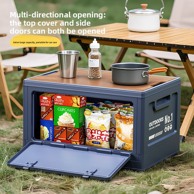 Foldable Side-Opening Camping Storage Box – Optional Wooden Top